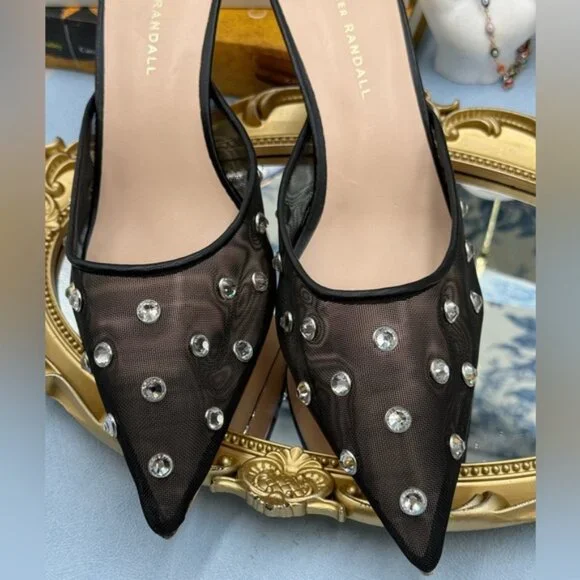 🆕 LOEFFLER RANDALL 🧿 NWOT Paloma Mesh Mid-Heel Mules, Black/Clear, Sz 9 - Picture 15 of 16